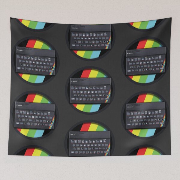 Item preview, I LOVE MY SPECCY - 48k is all I Need | Sinclair ZX Spectrum Computer with Striped Background designed and sold by RetroTeeStudio.