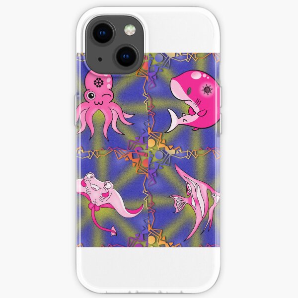 Pink Sea Creatures with Mandala Design iPhone Soft Case
