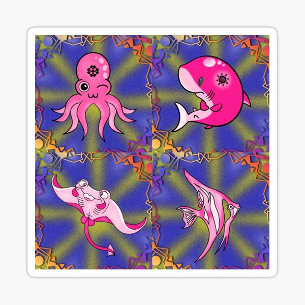 Pink Sea Creatures with Mandala Design Sticker
