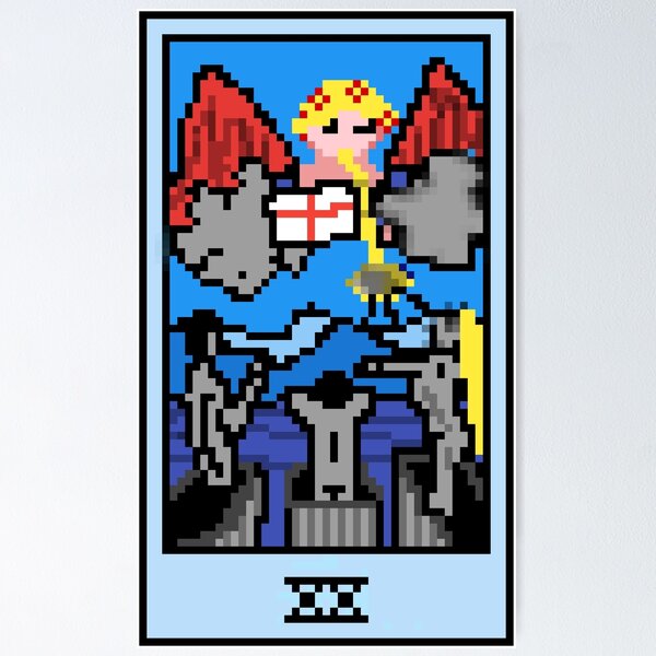 Item preview, Wait, is this pixel art tarot? Blue  - Major Arcana 'Judgement' (Design for T-shirt, stickers and other accessories) designed and sold by Pixel Waite.