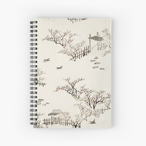 Birds Trees Snow Winter Landscape Vintage Japanese Spiral Notebook