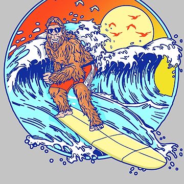 Surfing Bigfoot Funny Beach Sasquatch Surfer Waves Retro 80s