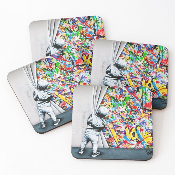 Item preview, Behind The Curtain Boy - Colorful Graffiti Pop Art - Banksy Street Art Mural designed and sold by Teecha.