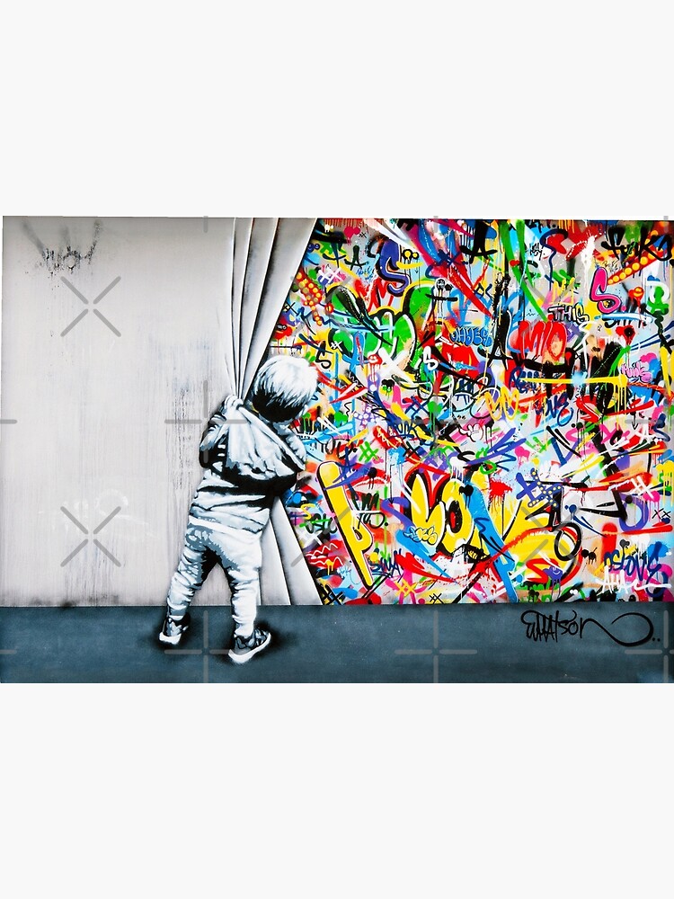 Behind The Curtain Boy - Colorful Graffiti Pop Art - Banksy Street Art  Mural | Metal Print