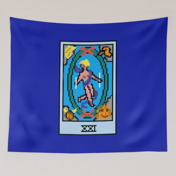 Item preview, Wait, is this pixel art tarot? Blue  - Major Arcana 'The World' (Design for T-shirt, stickers and other accessories) designed and sold by Pixel Waite.