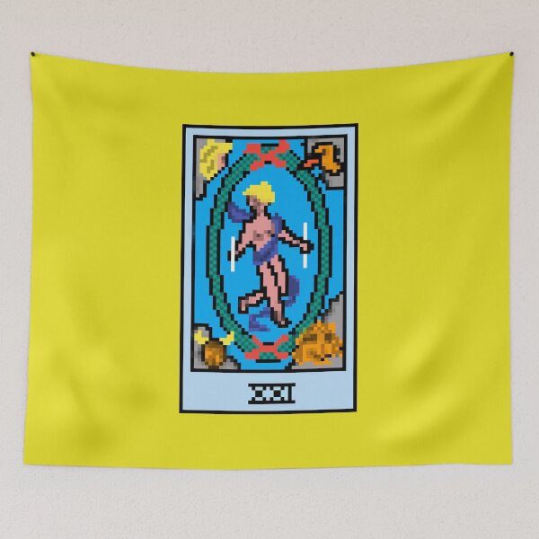 Item preview, Wait, is this pixel art tarot? Yellow - Major Arcana 'The World' (Design for T-shirt, stickers and other accessories) designed and sold by Pixel Waite.
