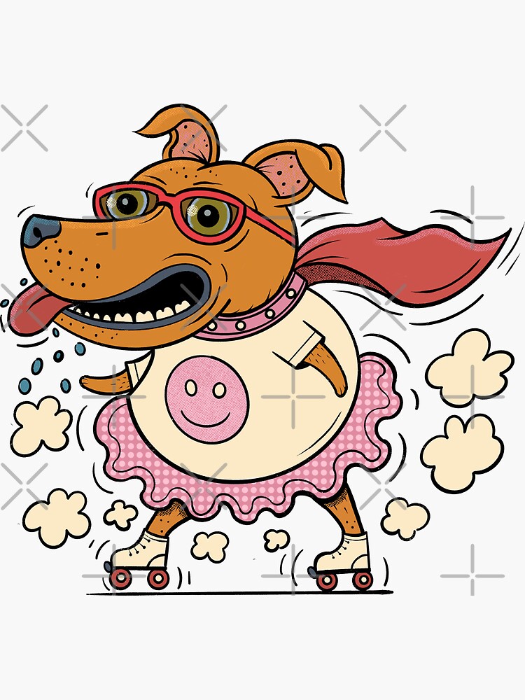 "Crazy Dog on roller skates" Sticker by RGBGinger Redbubble