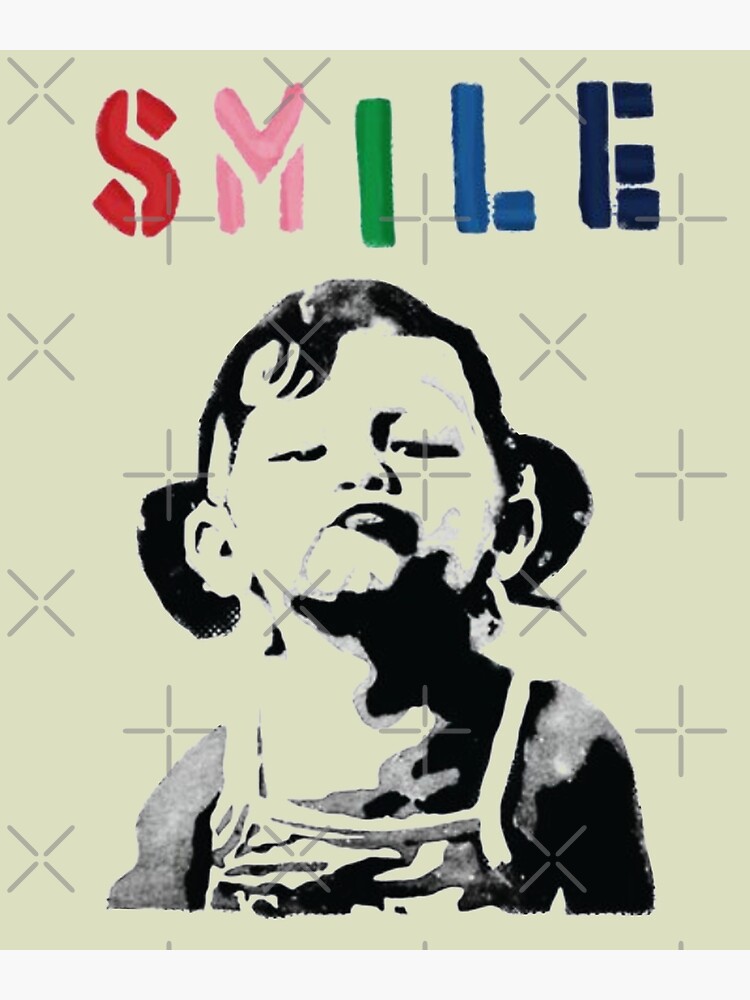 Disover Banksy graffiti Quote SMILE with girl not smiling Girl Power resistance HD HIGH QUALITY ONLINE STORE Premium Matte Vertical Poster