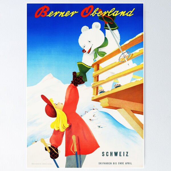 Item preview, BERNER OBERLAND Schweiz Switzerland Snow and Winter Sports Travel Poster 1950 by Paul Gusset  designed and sold by retroposters.