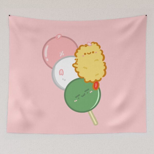 Item preview, Kawaii Sakura mochi Dango bibi ebi fry sticker designed and sold by Marie-c-doodles.