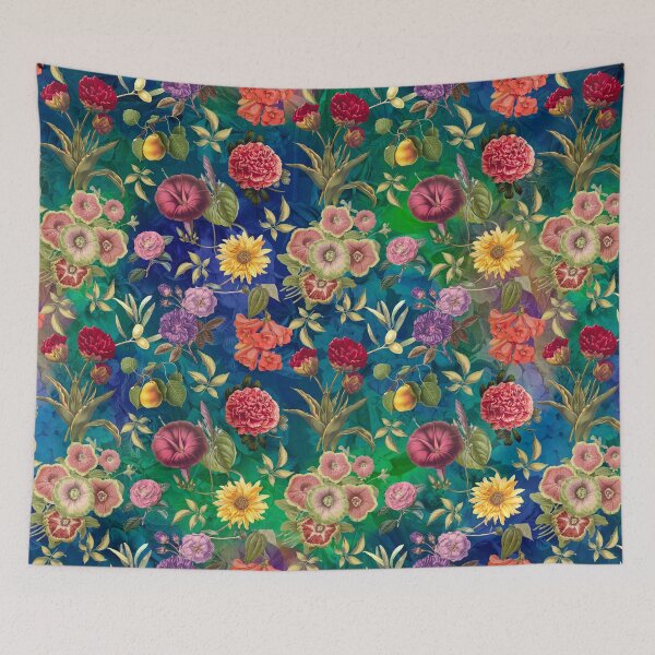 Item preview, Vintage flowers and roses exotic summer garden, botanical pattern, floral illustration, turquoise green vintage floral designed and sold by ZeinabTaha.