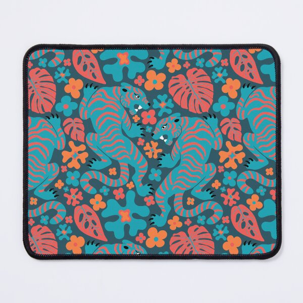 Item preview, Tigers + Flowers - Coral Pink + Teal Blue designed and sold by Carrie Cantwell Art.