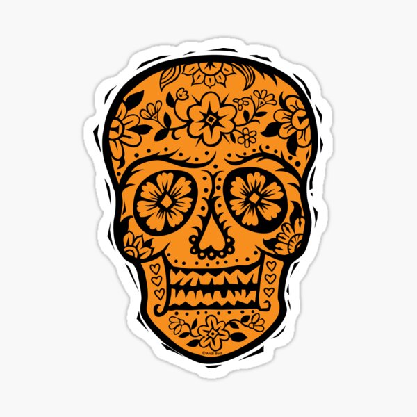 Sugar Skull SF Halloween on blk Sticker for Sale by Andi Bird