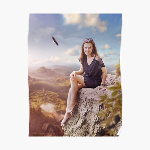fille sur le rocher Poster