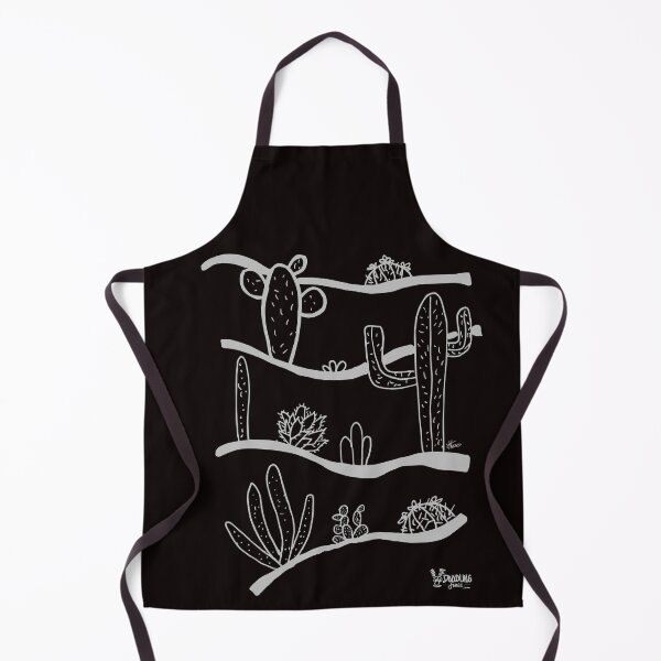 Desert Cactus Doodle Design (v2022-Gray) On Black Apron