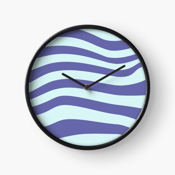 Dark Periwinkle Blue Op Art Wavy Stripes Clock