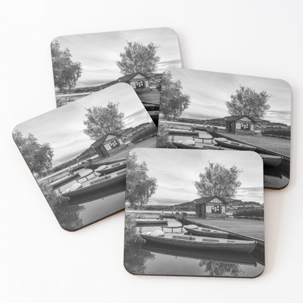 Item preview, Boats moored in Llangorse Lake, South Wales. Monochrome designed and sold by MaclarenPhoto.