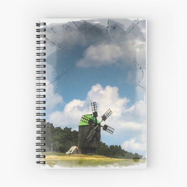 Item preview, Watercolor Ukraine Ancient Wooden Windmill & Tin Roofs on Meadow designed and sold by r-silver.