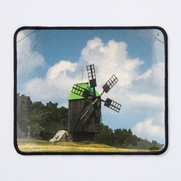 Item preview, Watercolor Ukraine Ancient Wooden Windmill & Tin Roofs on Meadow designed and sold by r-silver.