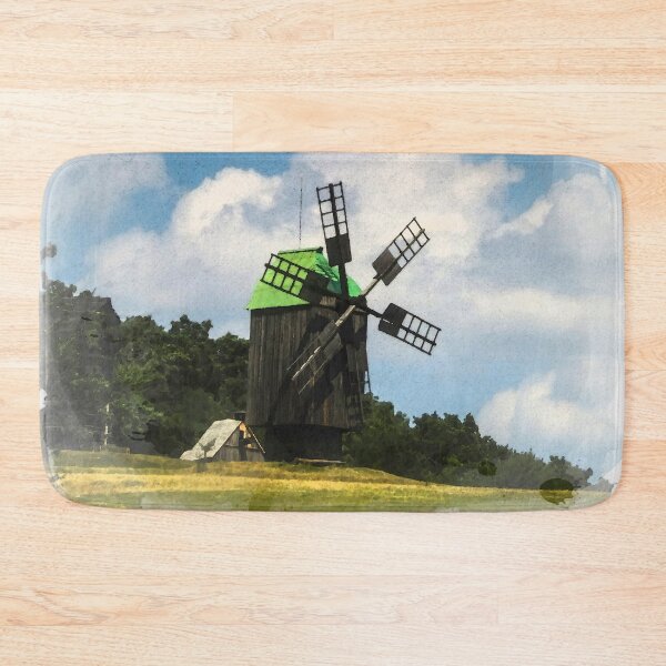 Item preview, Watercolor Ukraine Ancient Wooden Windmill & Tin Roofs on Meadow designed and sold by r-silver.
