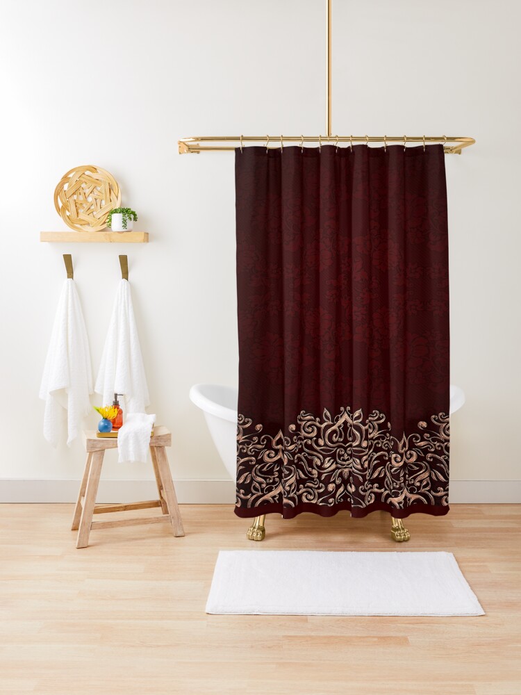 Burgundy and shop gold shower curtain