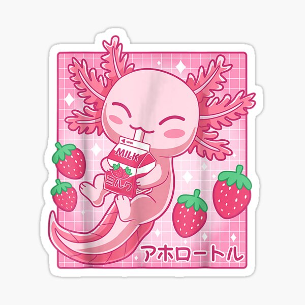 Kawaii Cute Axolotl Strawberry Milk Anime Notebook