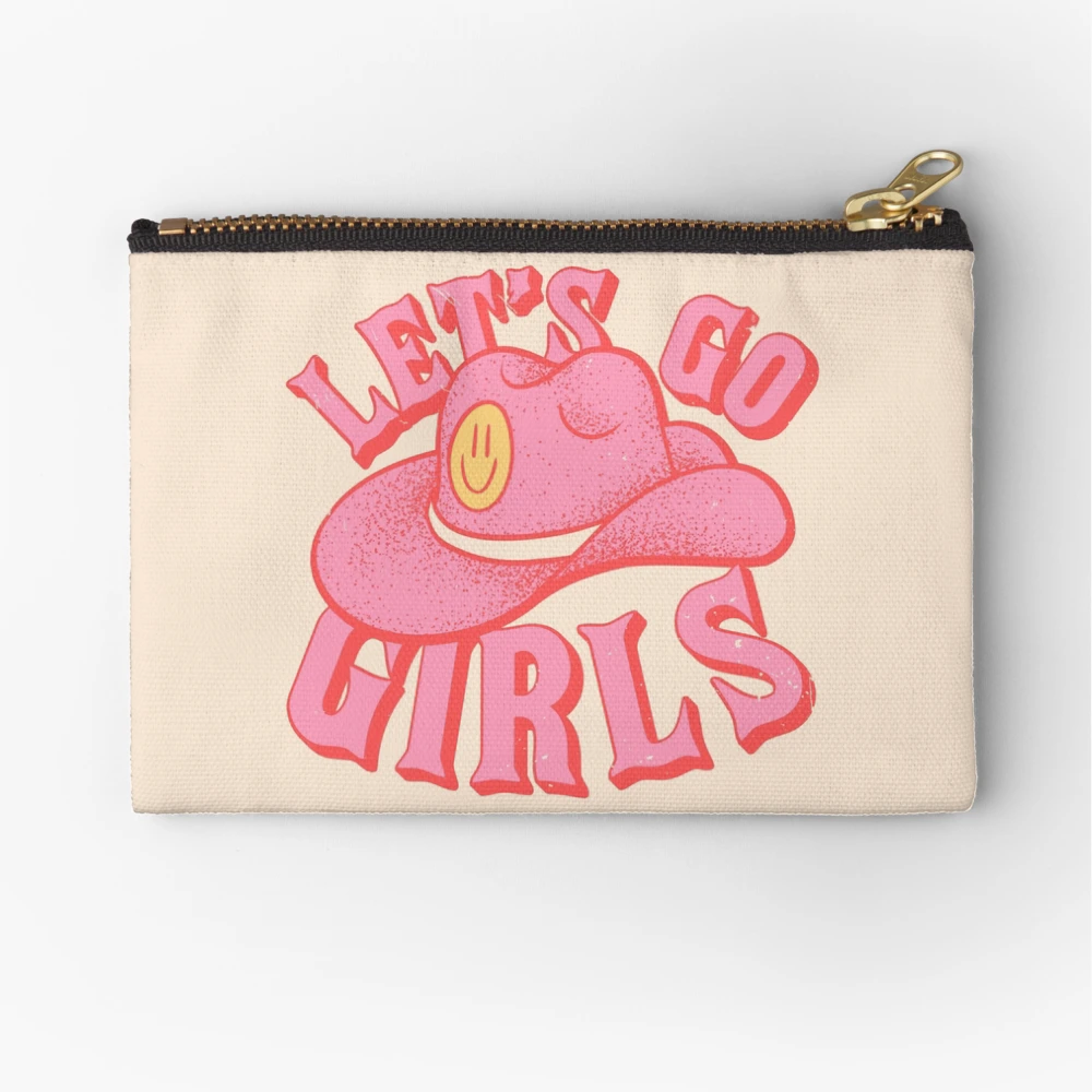 Let's Go Girls | Pink Cowboy Cowgirl Rodeo Hat Preppy Aesthetic  Bachelorette Party | HOWDY Y'ALL | White Background | Zipper Pouch