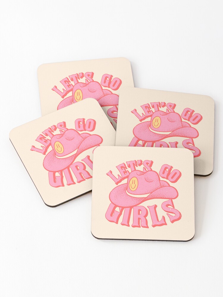 Let's Go Girls | Pink Cowboy Cowgirl Rodeo Hat Preppy Aesthetic  Bachelorette Party | HOWDY Y'ALL | White Background | Coasters (Set of 4)