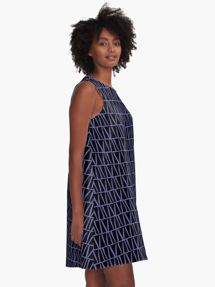 Alternate view of Block Print, Black on Blue A-Line Dress