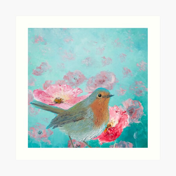 Robin in a field of poppies Art Print