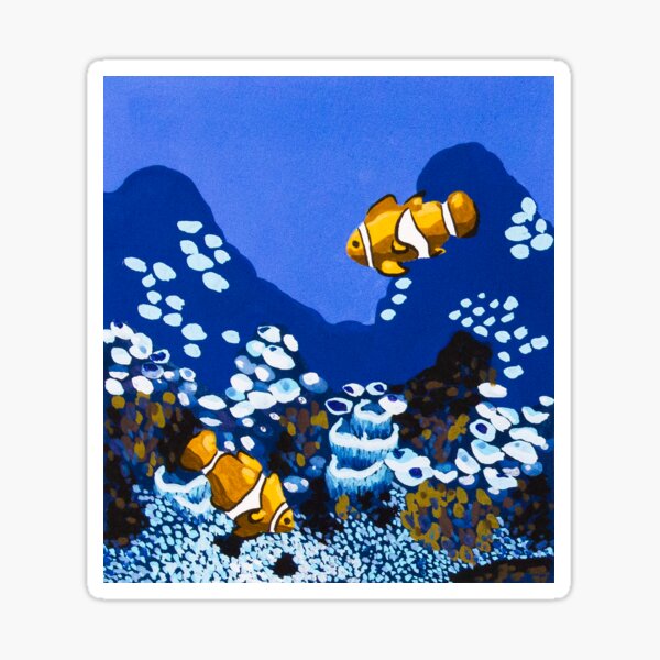 Clownfish swimming in the sea in gouache Sticker