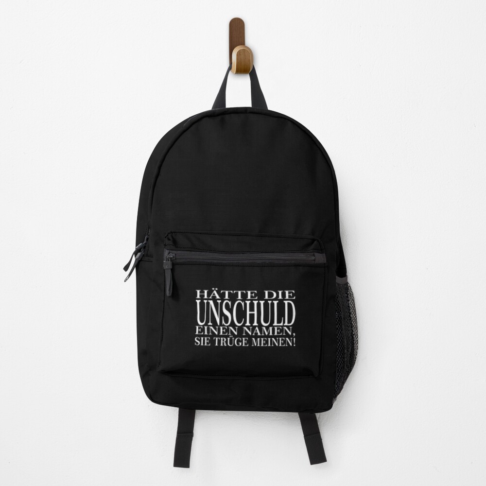 Der Unschulds Name - weiße Schrift mit Rand Rucksack