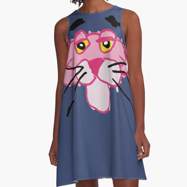 Pink Panther (blue background) A-Line Dress