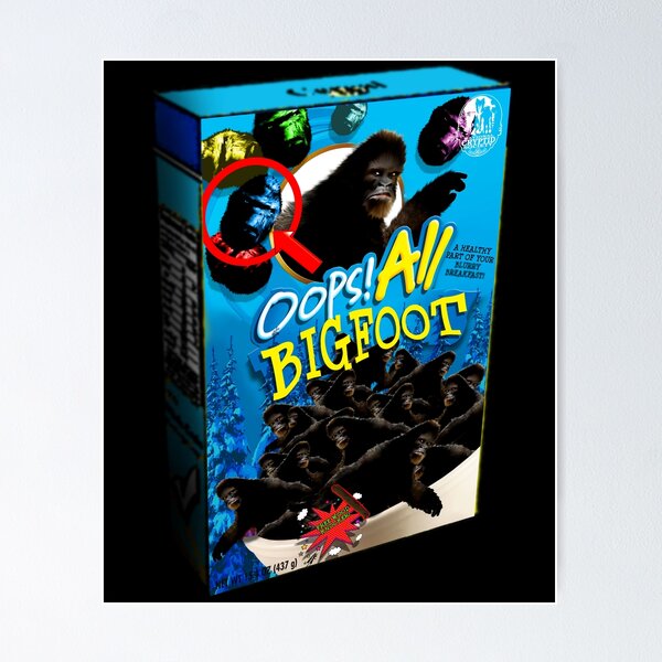 Item preview, Bigfoot Cereal Sasquatch Oops Parody All Monster Funny Meme designed and sold by NationalCryptid.