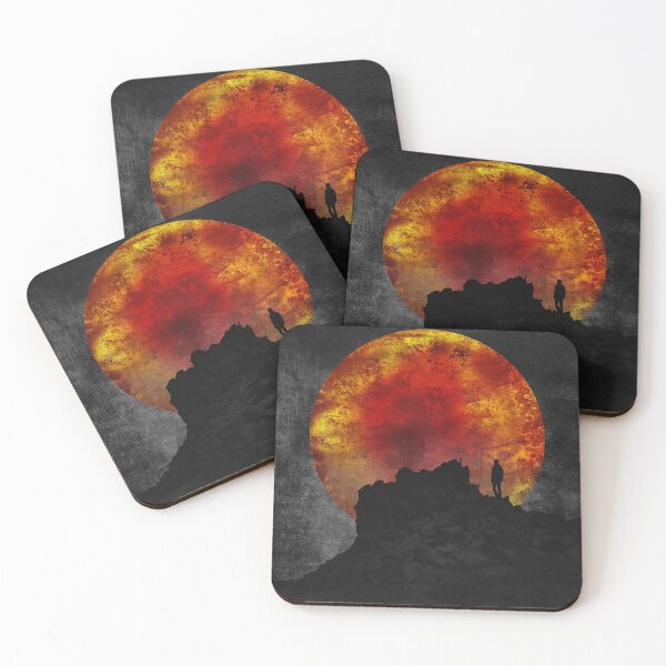 Item preview, ash and fire - Dark Mountain Silhouette with Orange Sun designed and sold by Dyrk Wyst Redbubble Shop.
