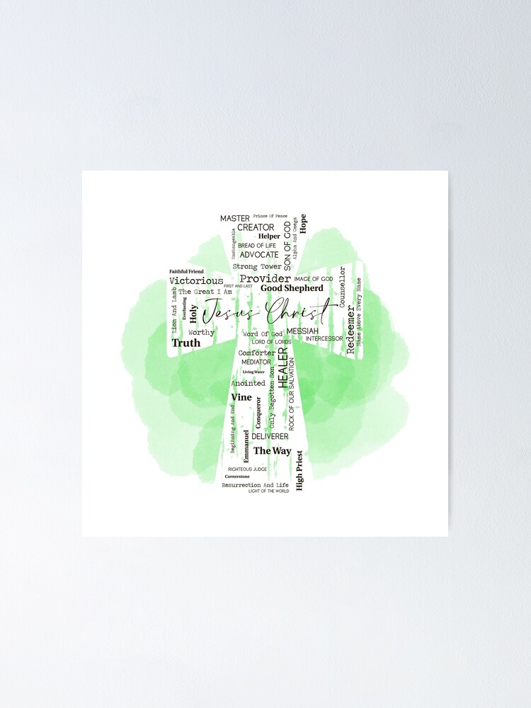 names-of-jesus-word-art-cross-green-poster-for-sale-by-linaradigital
