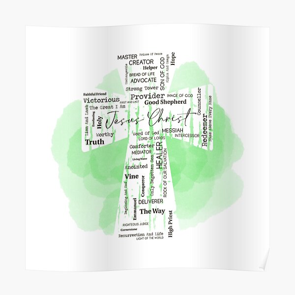 names-of-jesus-word-art-cross-green-poster-for-sale-by-linaradigital