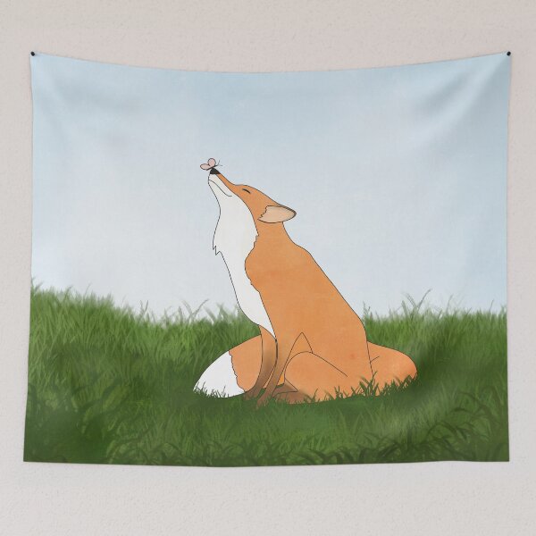 Item preview, Happiness - Fox and Butterfly Illustration designed and sold by Homebody Hobbyist.