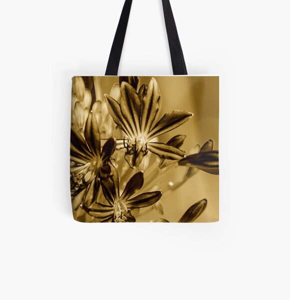 Flowers in Sepia Impression All Over Print Tote Bag
