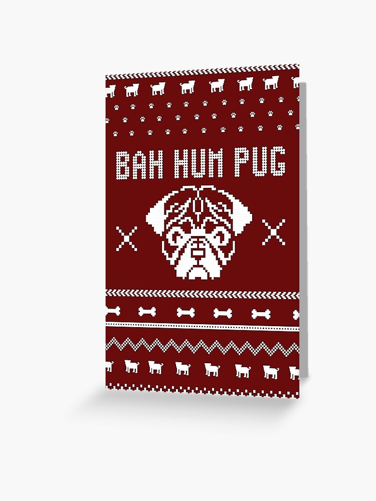 Thumbnail 1 of 2, Greeting Card, Sweater Shirt | Bah Hum Pug designed and sold by myjam.