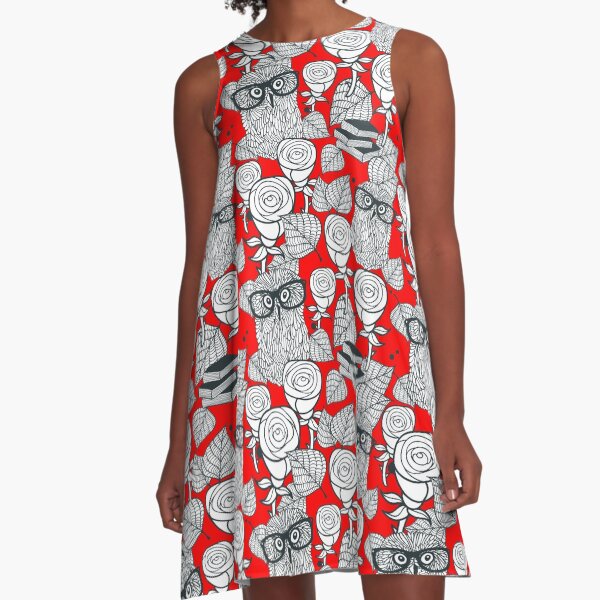 White roses and owls A-Line Dress