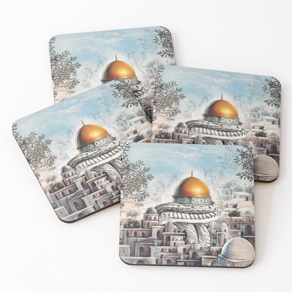Item preview, Jerusalem Capital of Palestine Dome of the Rock Old City Al Quds Al aqsa Drawing Palestinian Resistance Kufiya designed and sold by Hurriyyatee.