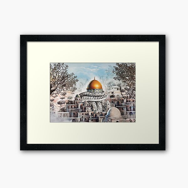 Item preview, Jerusalem Capital of Palestine Dome of the Rock Old City Al Quds Al aqsa Drawing Palestinian Resistance Kufiya designed and sold by Chadi Bahij.