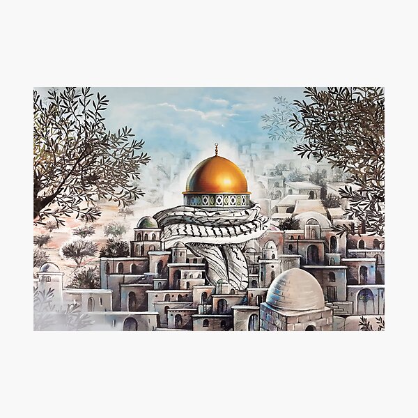 Jerusalem Capital of Palestine Dome of the Rock Old City Al Quds Al aqsa Drawing Palestinian Resistance Kufiya Photographic Print