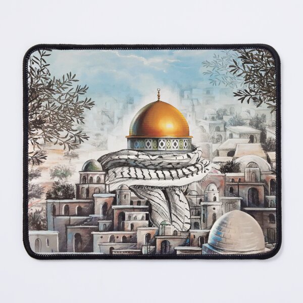 Item preview, Jerusalem Capital of Palestine Dome of the Rock Old City Al Quds Al aqsa Drawing Palestinian Resistance Kufiya designed and sold by Hurriyyatee.