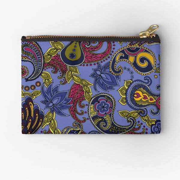 Paisley of '71 - black on blue Zipper Pouch