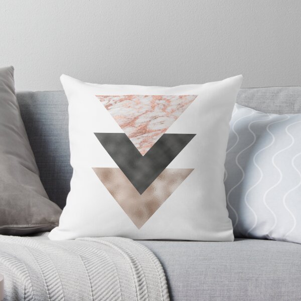 Textured marble and rose gold triangles Throw Pillow