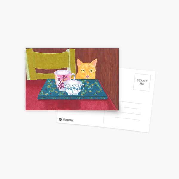 still life with cat and coffeecups Postcard