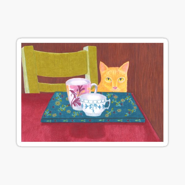 still life with cat and coffeecups Sticker