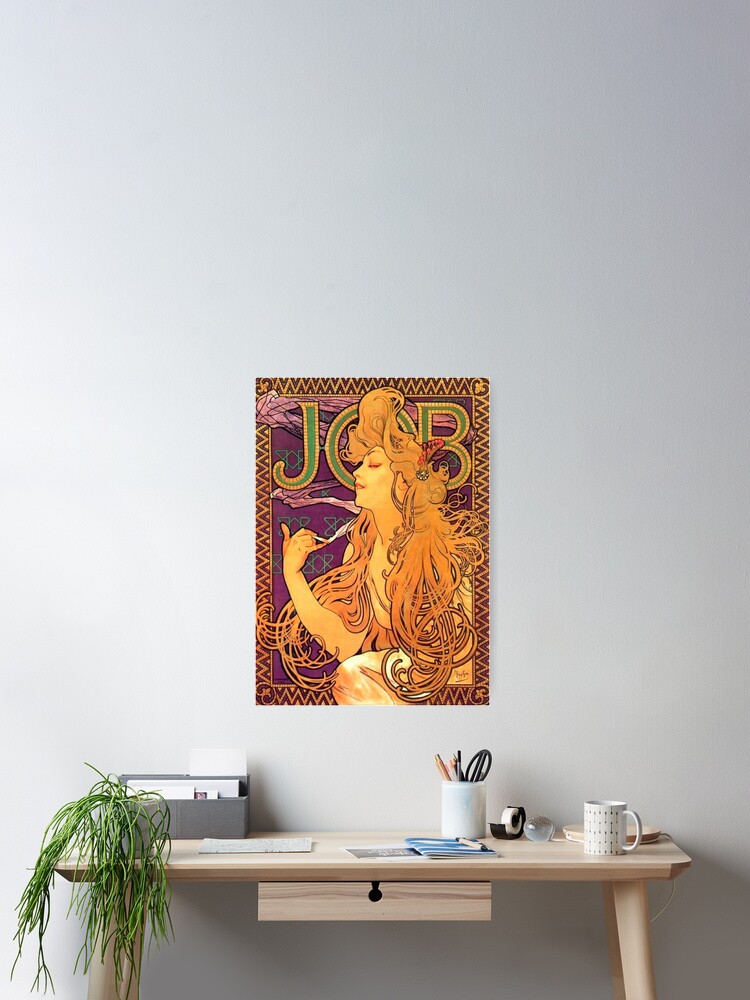 alphonse mucha poster for job cigarette papers 1898 Alphonse Mucha Job 1898 - Vintage Job Cigarette Papers Poster Reproduction